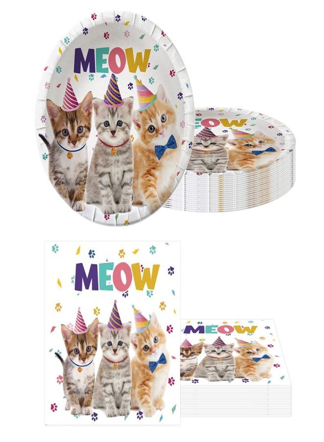 OULUN Cat Party Supplies Tableware ,20 Plates and 20 Napkins and Tablecloth71 '' x 42 '',Kids Cat Birthday Theme Party Decorate Supplies - Image 5